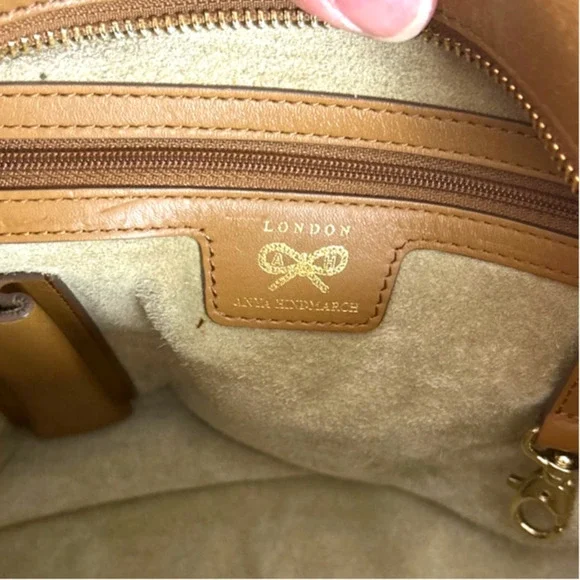 Anya Hindmarch Tan Gold Leather Suede Shoulder Crossbody Designer Bag Purse